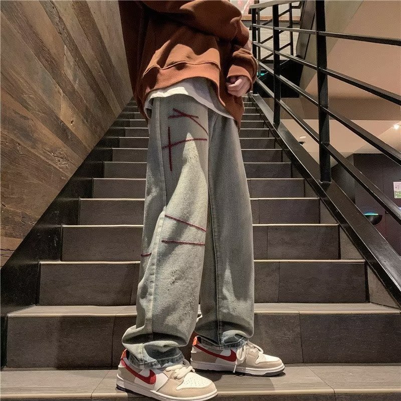American Trendy Brand Jeans for Men Spring and Autumn New Retro Distressed Loose Straight Casual Workwear Long Pants for Men American Trendy Brand Jeans for Men Spring and Autumn New Retro Distressed Loose Straight Casual Workwear Long Pants for Men