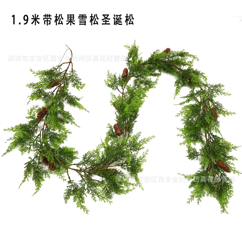 跨境圣诞节装饰藤条 美式圣诞花环 仿真雪松人造植物圣诞藤蔓|undefined