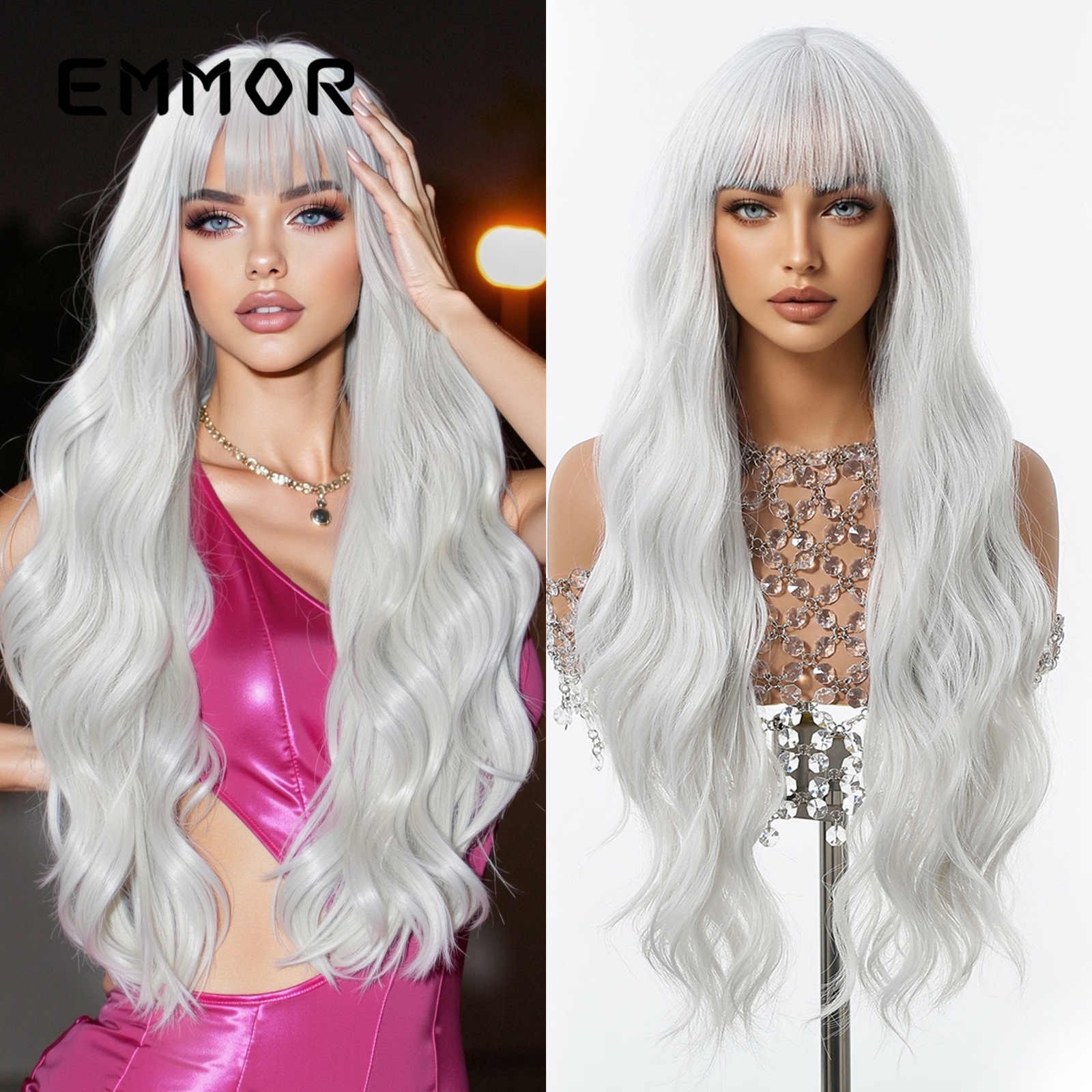 Comercio exterior nuevo aire flequillo estilo europeo y americano té con leche marrón ondas grandes cabello largo y rizado peluca cabello completo wigs