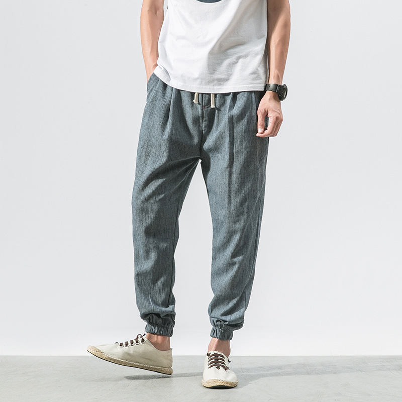 Verano 2021 estilo coreano estilo chino lino fino pantalones casuales pantalones de hombre tappered pantalones sueltos