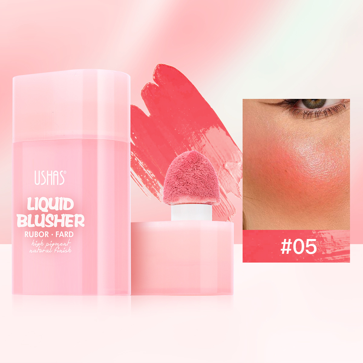 USHAS Cross-border Amazon venta caliente 8 colores cabeza de esponja rubor impermeable de larga duración UC117A B