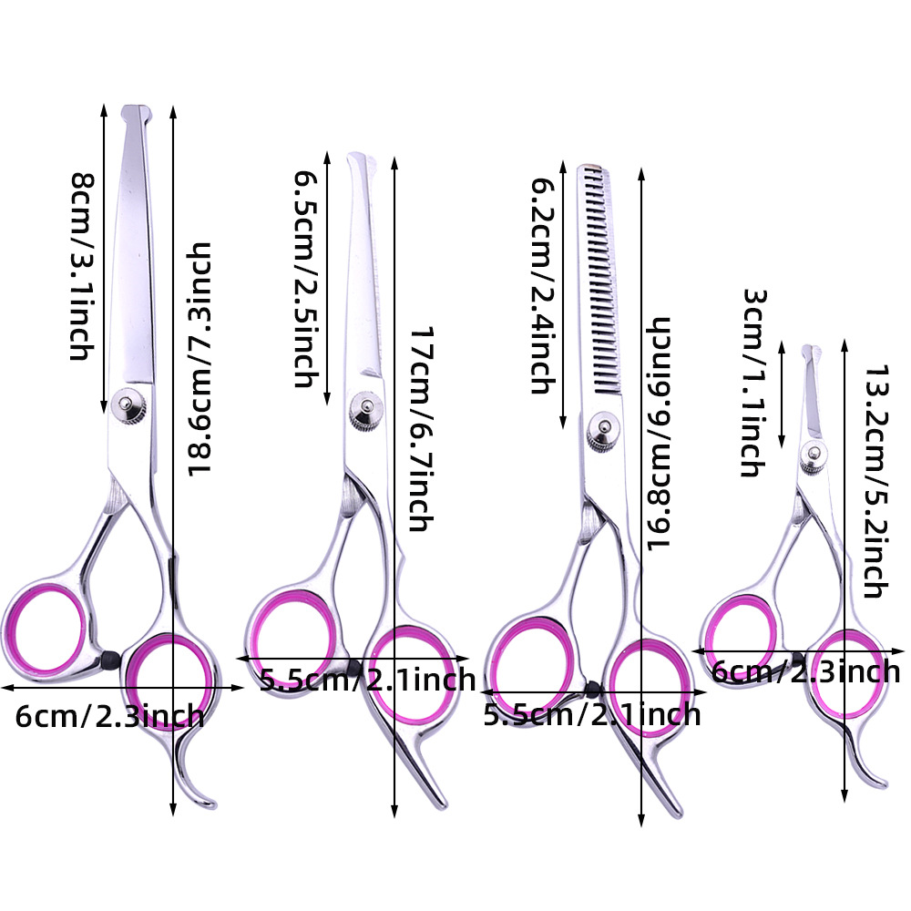 Ventas directas de fábrica de tijeras de aseo para mascotas, tijeras planas profesionales de acero inoxidable, tijeras curvas de corte de pelo, tijeras de dientes delgadas para gatos, tijeras para mascotas