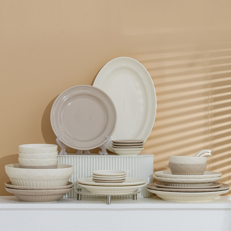 French-style bowl set for home, high-end cream-style bowl, plate, and tableware set, ceramic bowl, Instagram-style plate, dinner plate