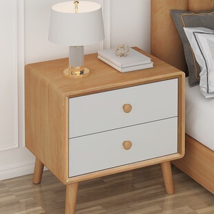 Pure Solid Wood Bedside Table for Small Bedroom, Natural Wood, Modern Minimalist Mini Narrow Side Cabinet, 30cm Wide, Trendy and Creative