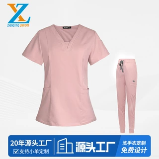 工厂批发V领分体手术服套装女医院刷手服弹力短袖护士工作服2件套