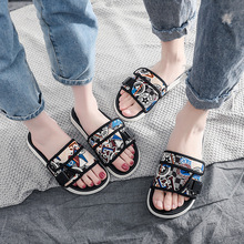 韩版夏季新款花色网红男女个性情侣一字拖鞋男潮流时尚沙滩鞋外穿