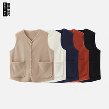 奥利绒女士V领开衫马甲保暖外套坎肩秋冬季女装加绒加厚防寒背心