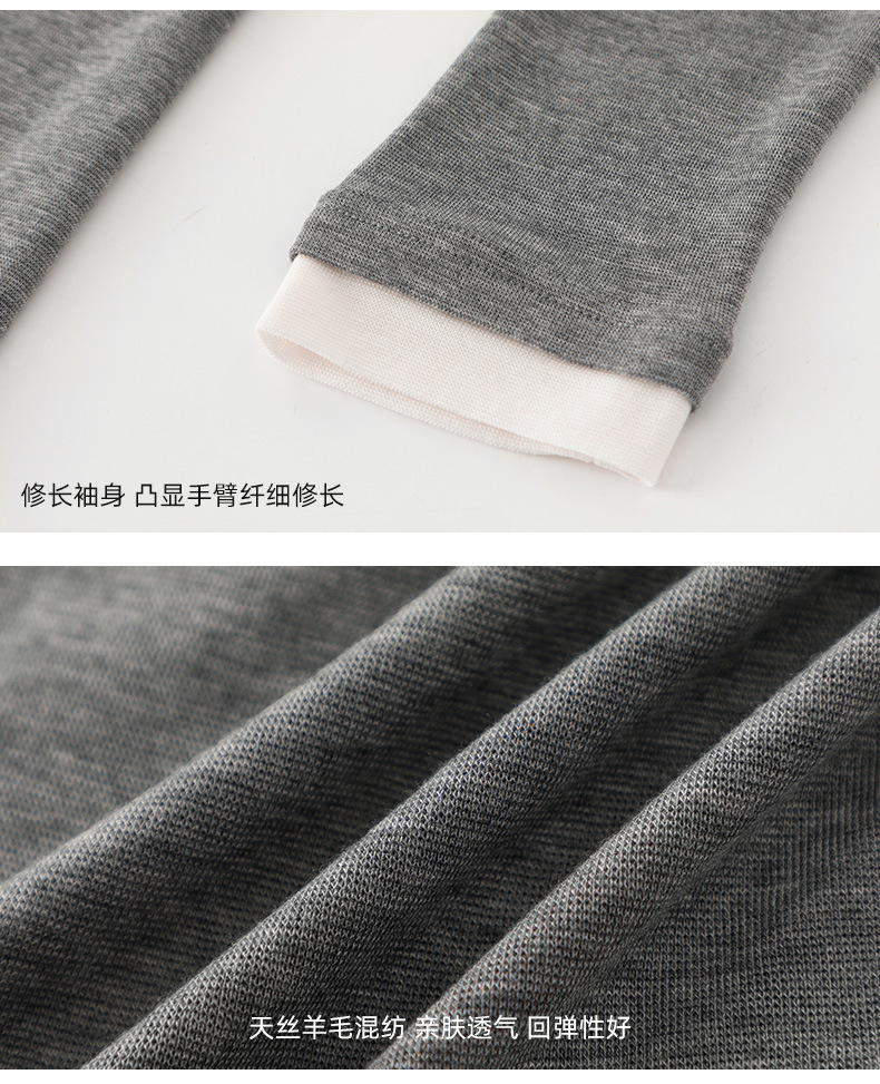 Áo thun giả hai mảnh nữ cổ tròn, chất len Tencel mỏng nhẹ, phối màu patchwork — đen chi tiết 22