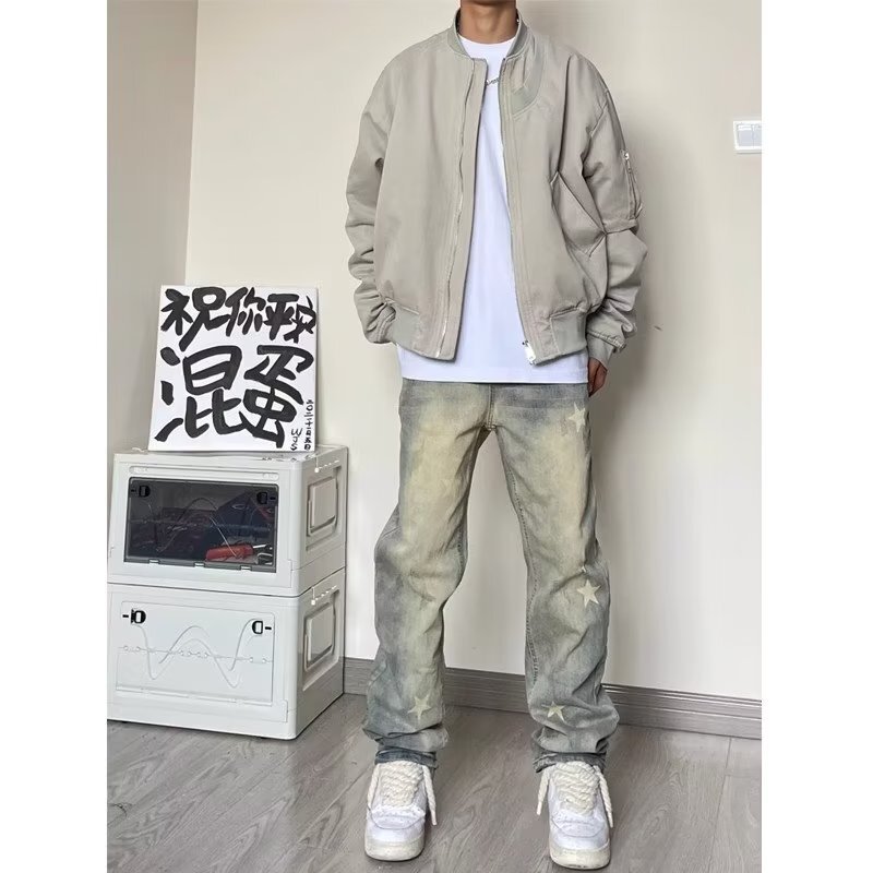 美式微喇牛仔裤男春秋高街vibe黄泥直筒裤潮牌复古百搭休闲长裤子|undefined