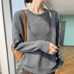 新商品の怠惰なファッションウールUネックニットの純色の長袖の頭のセーターの女性のニットのセーターのカバー