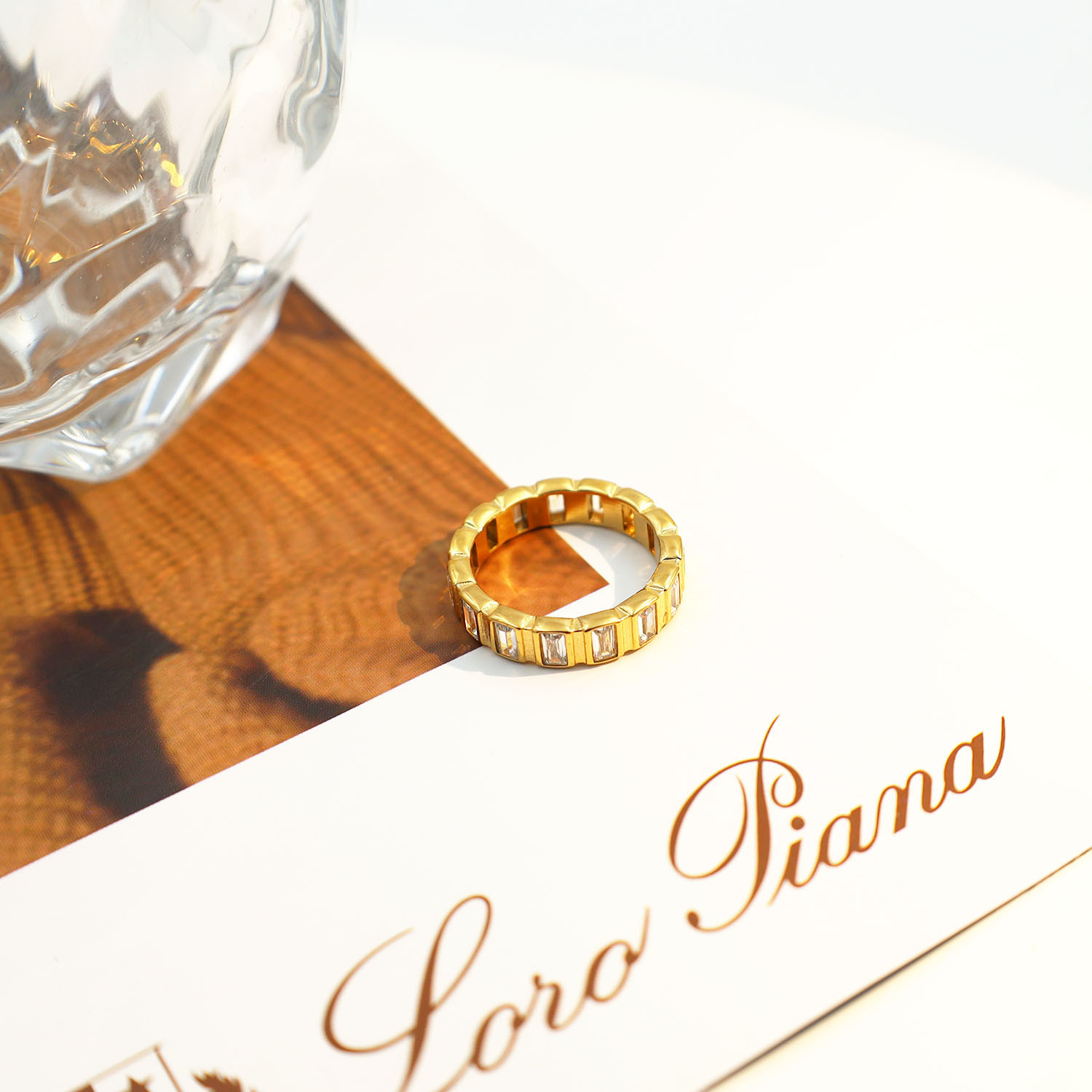 Zircon Inlaid Stainless Steel Ring