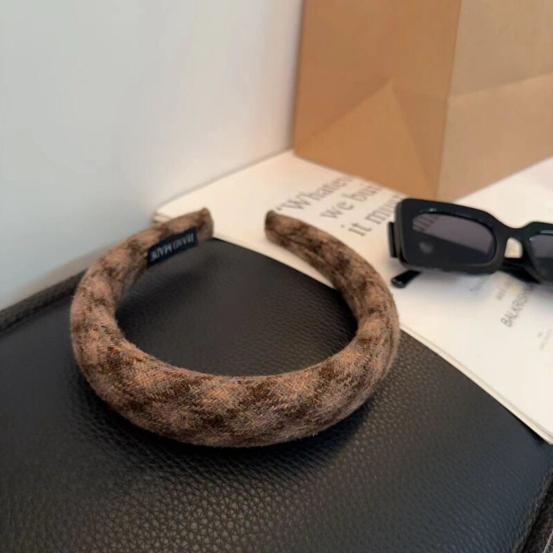 New Dongdaemun Plaid Hair Hoop High-end Cashmere Wool Fabric Hair Stamp Fashion Internet Popular All-match High Cranial Top Head Hoop