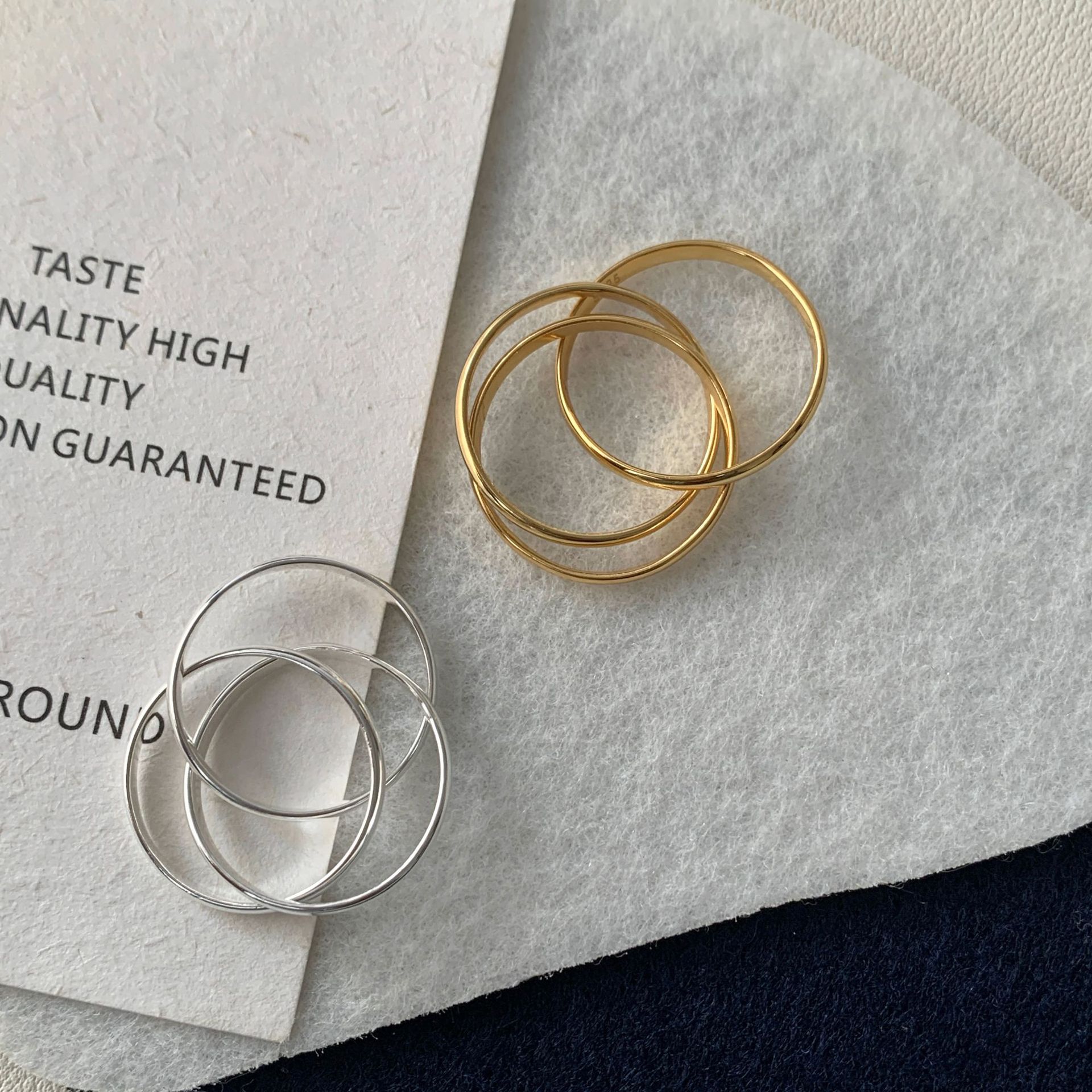 S925純銀雙環纏繞疊戴戒指女小眾設計韓國ins簡約高級感新款指環