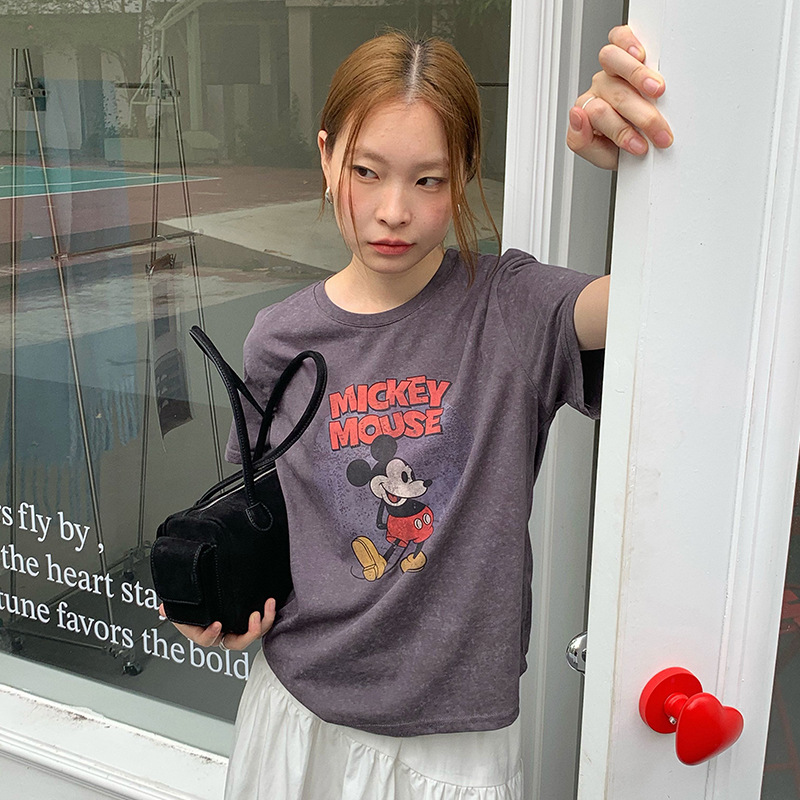 【特价 不退不换】苏奈 韩系减龄2025早秋卡通印花圆领短袖T恤女