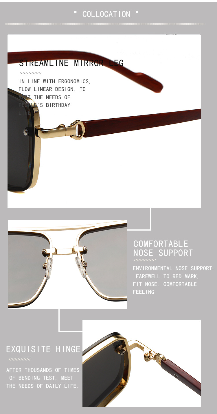Retro Square Metal Sunglasses For Women Pilot Style Double Bridge_voghion.com