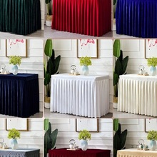 会议桌桌布长方形长条室桌商务桌套罩台布金丝绒布布艺桌裙红