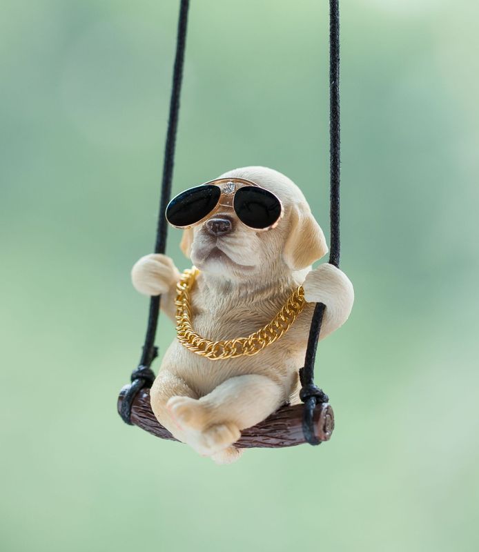 新品跨境秋千挂件金毛犬土豪荡秋千金项链金毛犬车载挂件汽车挂饰|undefined
