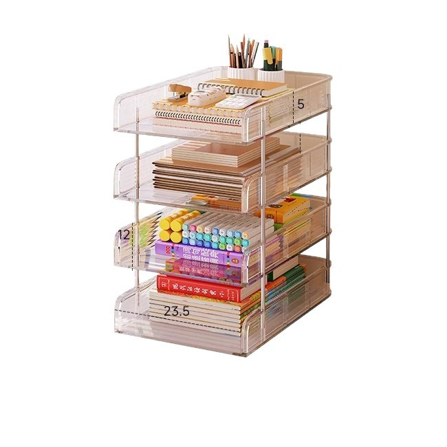 Estante de estantería transparente de escritorio, escritorio para estudiantes, libros, papelería, almacenamiento, estante multicapa, estante de almacenamiento de oficina