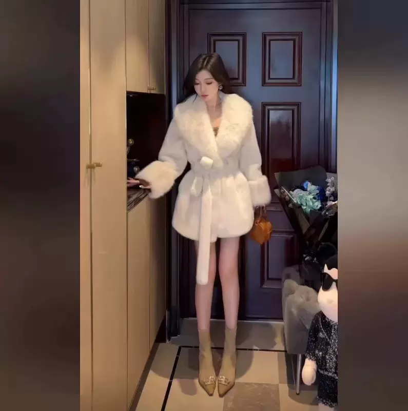 皮草外套2025大衣女士高级感气质冬季大毛领保暖新款咖色毛毛茸茸