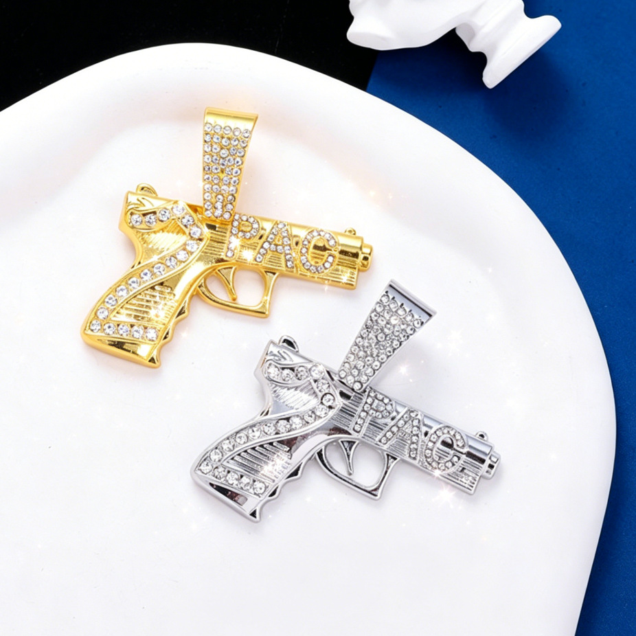 Amazon venta caliente colgante de pistola de aleación hiphop tendencia de personalidad nuevo hombre collar cubano joyas transfronterizas