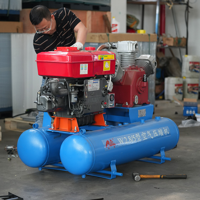 Kaishan Air Compressor W3.2/7 Silver Tide Piston Type Double Air Tank Mining Engineering Air Pump with Rock Drill