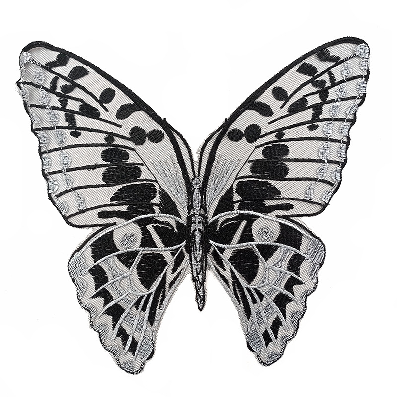 Silver Black butterfly decorative pattern Cloth sticker Shading Double color Embroidery Water soluble Mesh cloth Embroidery DIY Lace accessories