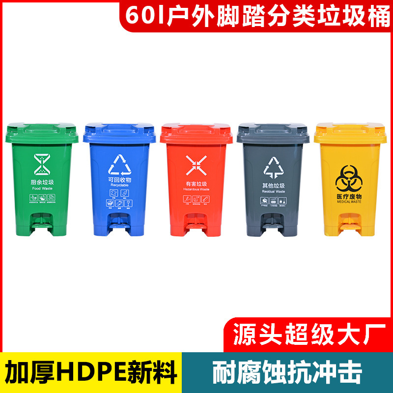 60l升户外环卫分类加厚脚踩脚踏式垃圾桶医疗垃圾箱收纳防异味