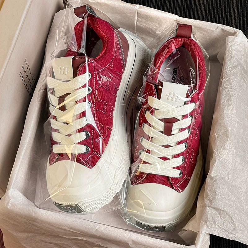 Celebrity Style Canvas Plum Blossom Ensemble Series Wear-resistant Thick-soled Height-increasing Casual For Men And_voghion.com