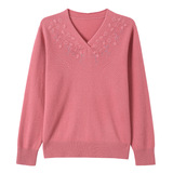 秋冬新款羊毛针织衫时尚v领显瘦年轻妈妈毛衣大码宽松100%羊毛，女装针织衫/毛衣，妃慕昵服饰