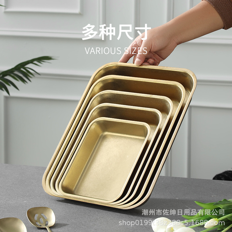 304 Stainless Steel Japanese-Style Deep Square Tray Flat-Bottomed Serving Tray for Restaurant Tiramisu Hot Pot Barbecue Restaurant Prep Tray