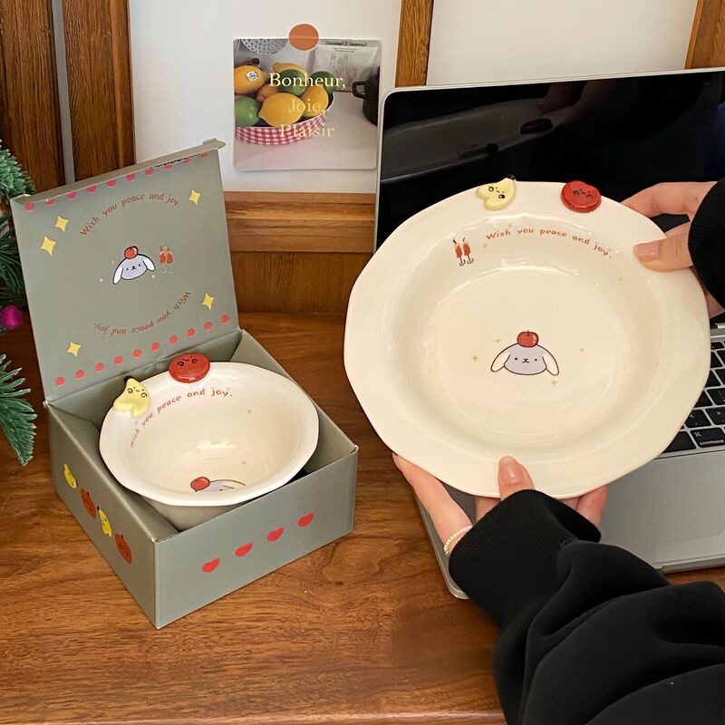 かわいい漫画のセラミックプレートインスタイルの見栄えの良い家庭用プレートと食器セット餃子プレートディッシュプレートデザートプレート|undefined