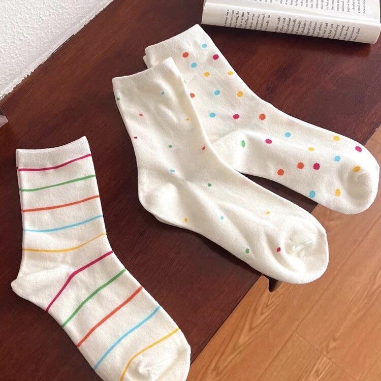 Dopamine Socks Women's Mid-tube Socks Colorful Wave Dot Girl's Wear Pile Cotton Socks Sweet Cute Striped Funny Socks