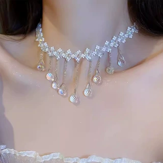 超仙气质水晶编织珍珠流苏项链女冷淡风时尚高级感小众锁骨链颈链