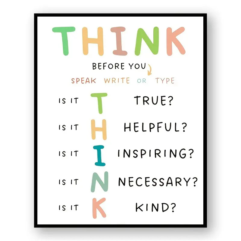 School classroom, peaceful corner poster decoration, think about writing or text before speaking, friendship poster