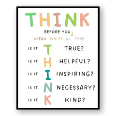 School classroom, peaceful corner poster decoration, think about writing or text before speaking, friendship poster