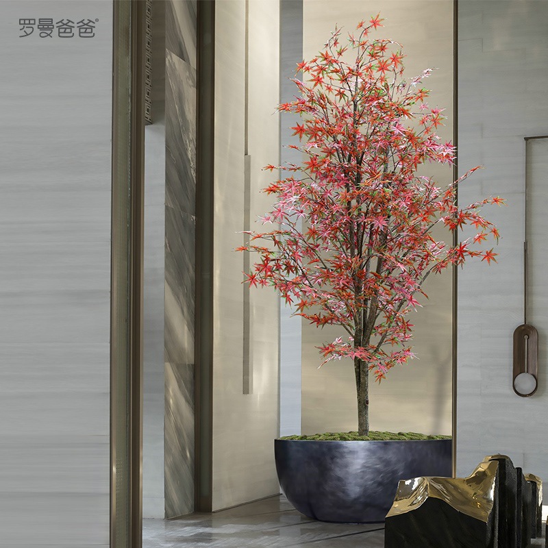 屋内大型仿真红叶枫树落地植物盆栽酒店假树装饰造景