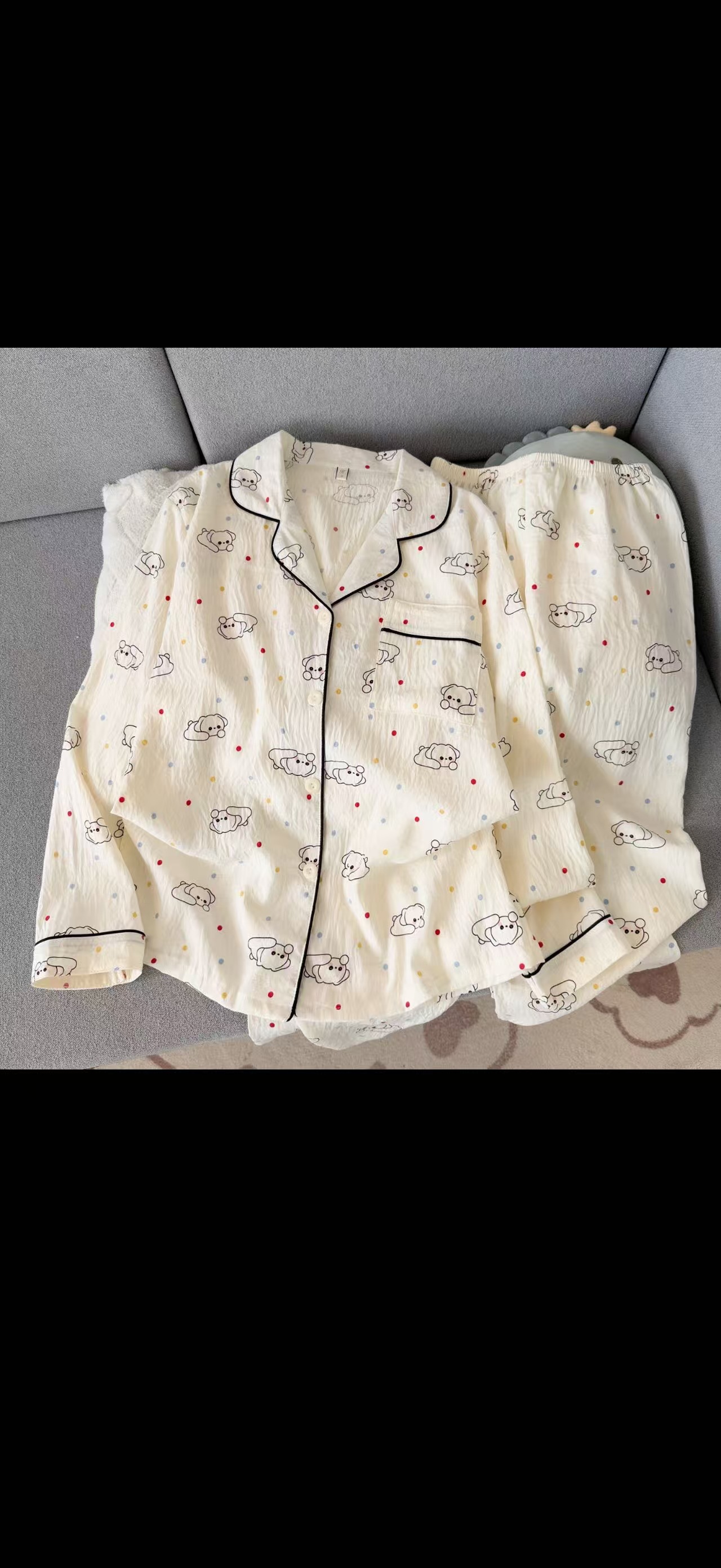 Algodón nublado al por mayor transfronterizo nuevo pijama de niña pantalones de manga larga delgados dulces dibujos animados impresión de ropa para el hogar set