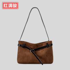 秋冬复古磨砂皮水桶包日系松弛感单肩斜挎包大容量托特包女工厂