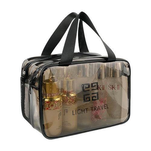 New dry and wet separation transparent waterproof cosmetic bag Double-layer large capacity portable PVC mesh storage bag toiletry bag