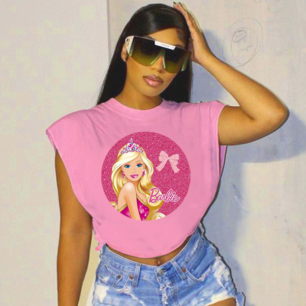 P3560 European and American hot sale Barbie printed sleeveless sexy…