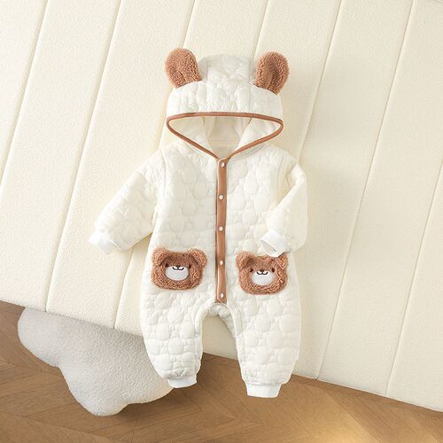Infant Thick Cotton Jacket Baby Trendy Fleece Lined Thick Cute Warm Teddy Bear Double Pockets Thin Cotton Hasty Fashionable