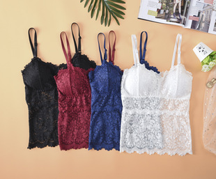 Sexy Lace Beautiful Back Camisole Women's Inner Wear Anti-Exposure Bottoming Top with Breast Pad Sports Bra Backless