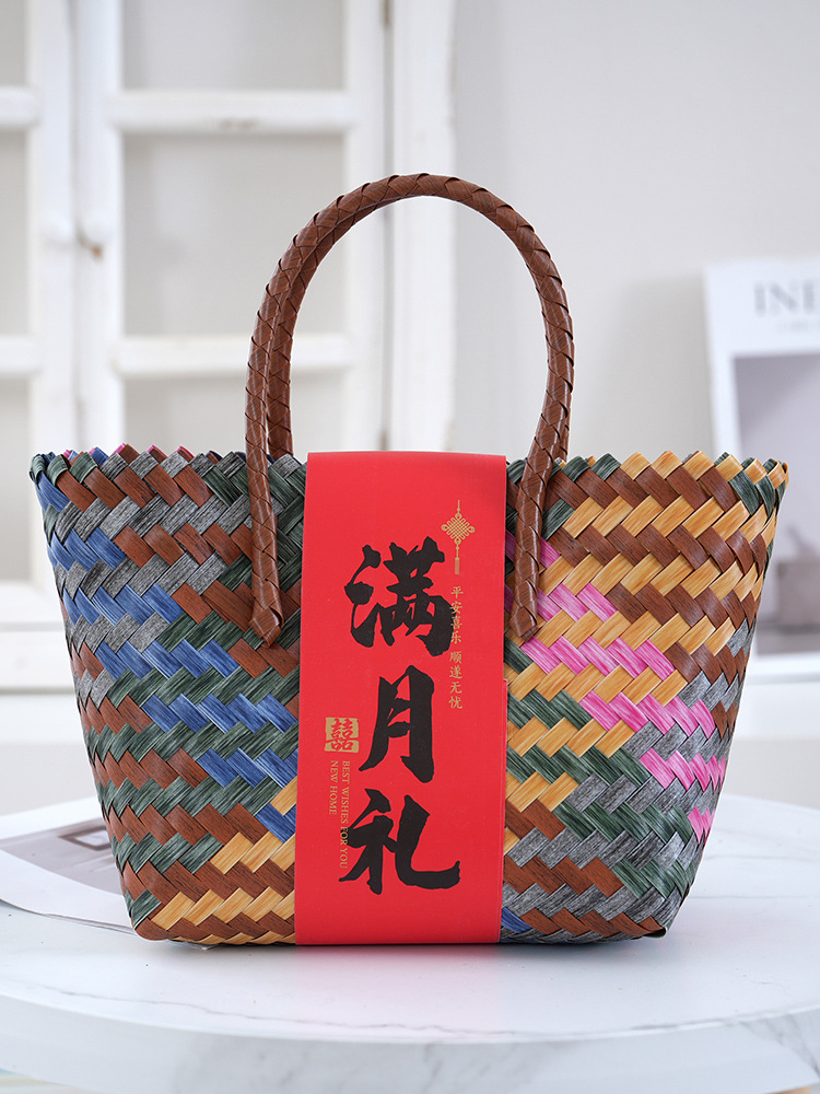 新中式仿藤编手提包乔迁周岁礼伴手礼包节日礼品袋竹节手拎包
