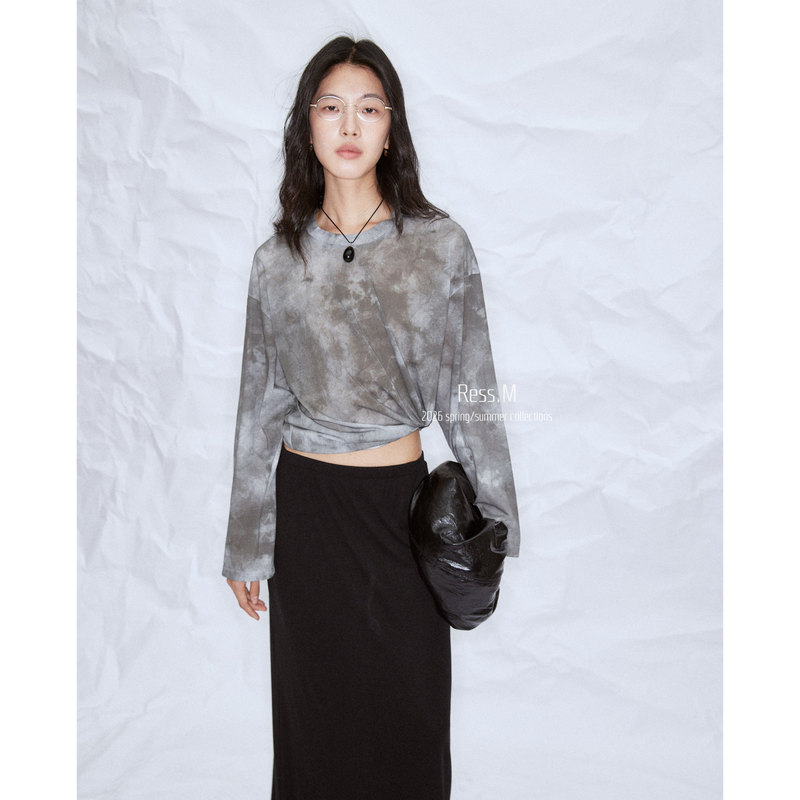 Inside and Out, Long-Sleeved Tie-Dye Pullover T-Shirt Women's 2026 Summer New Style Sun Protection Clothing Re26-06053