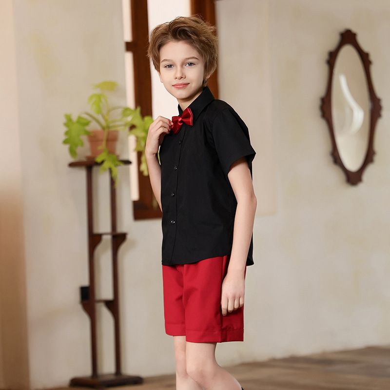 Traje de vestir para niños Traje de actuación de manga corta de verano para niños Anfitrión de piano Traje de interpretación de recitación del Día del Niño al por mayor