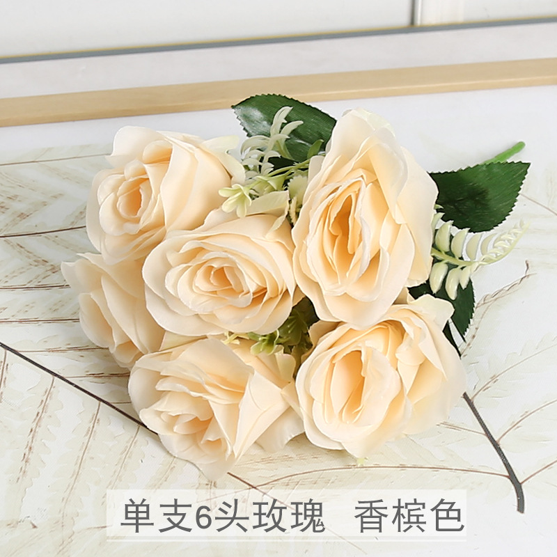 Flor artificial rosa 6 tenedores 6 cabezas flor falsa muebles para el hogar ins accesorios de fotografía de boda flor decorativa de alta gama