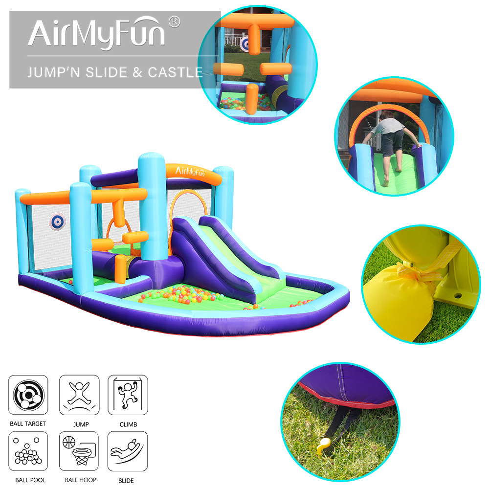AMF | Castillo inflable para niños con tobogán pequeño, trampolín, parque infantil al aire libre, tobogán inflable para fiestas