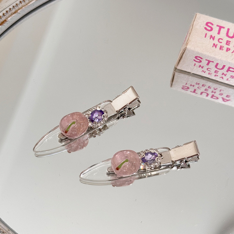 Cute pink small apple transparent seamless hair clip, side clip, bangs hair clip, women's forehead hairpin, hair accessory