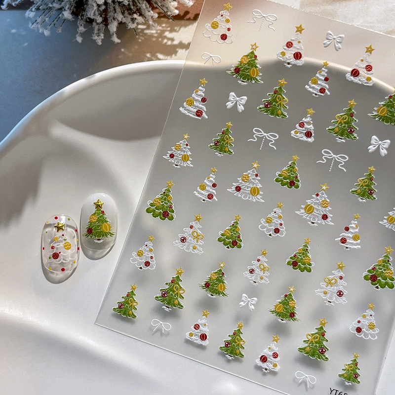 Embossed Christmas Series Nail Art Stickers Cartoon Christmas Tree Five-Pointed Star Bow Adhesive Nail Stickers Decoration Wholesale Embossed Christmas Series Nail Art Stickers Cartoon Christmas Tree Five-Pointed Star Bow Adhesive Nail Stickers Decoration Wholesale