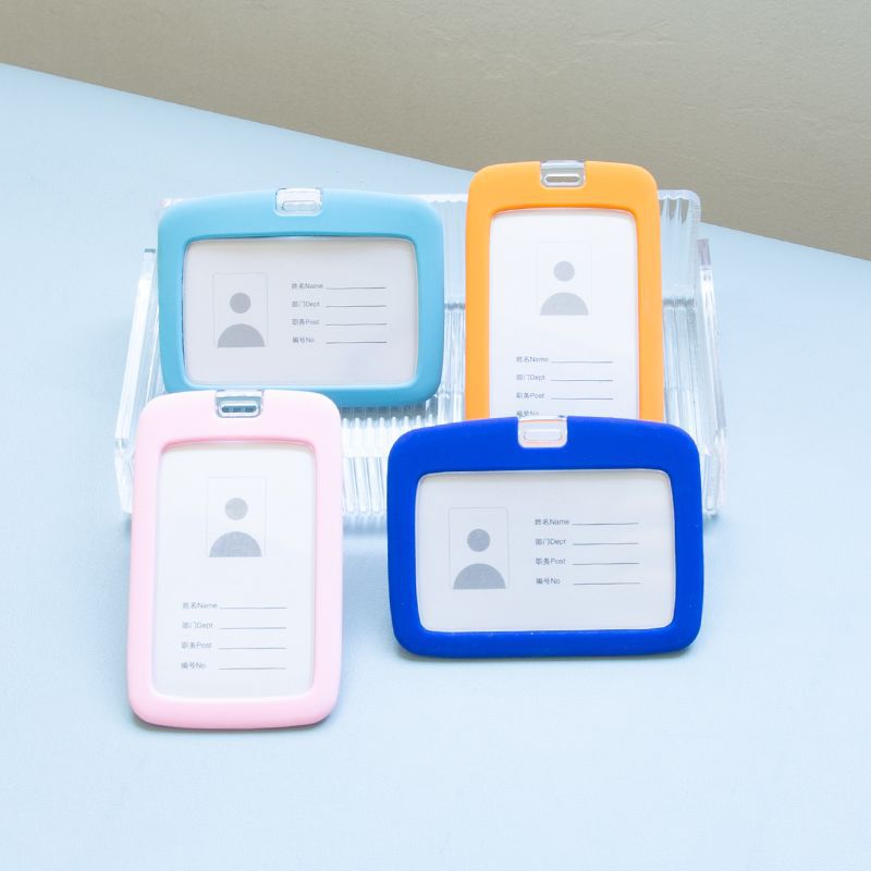 跨境硅膠單面員工證件卡套胸牌工牌套塑料公交卡展會證廠牌批發定